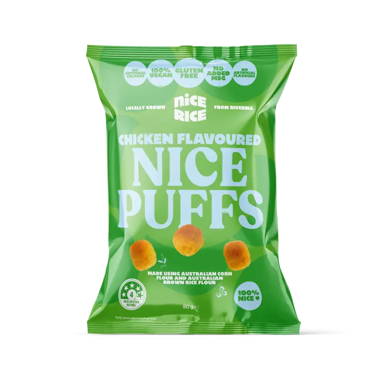 Nice Rice Rice & Corn Puffs Packaging_Chicken_Mockup