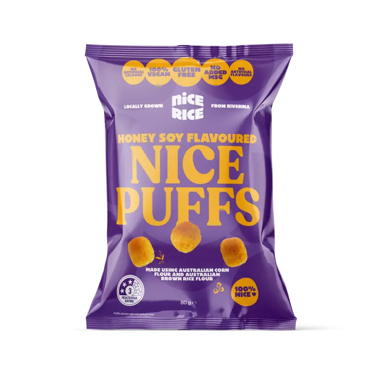 Nice Rice Rice & Corn Puffs Packaging_Honey Soy_Mockup